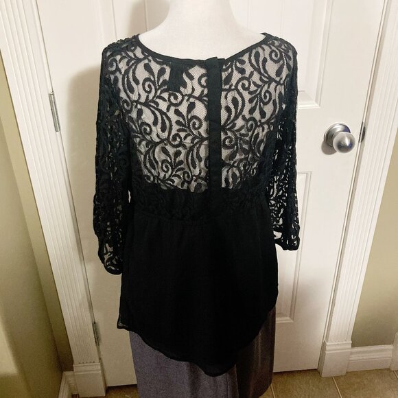 H&M MAMA Black scrolling leaves scoop neck mesh lace maternity top SMALL MEDIUM - Picture 12 of 12